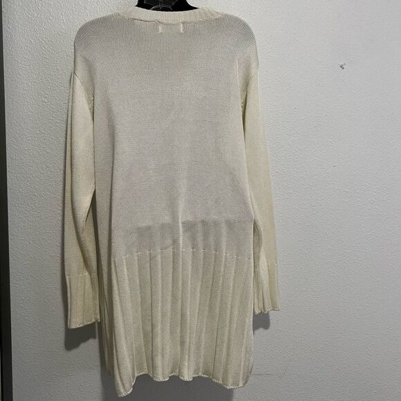 Vtg 80s 90s Spiegel Oversized V Neck Ivory Split Hem Ribbed Shine Sweater M - Picture 4 of 10